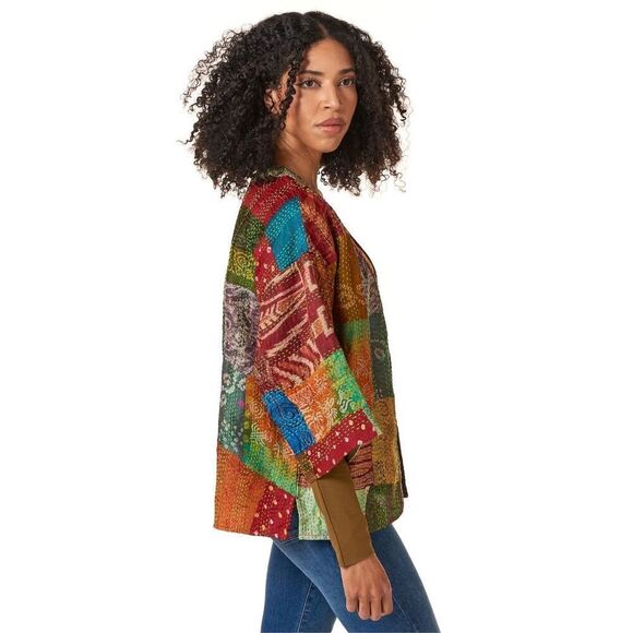 Aratta Silent Journey Women’s Silk Patchwork Oversized Kimono in Rust - Picture 10 of 12